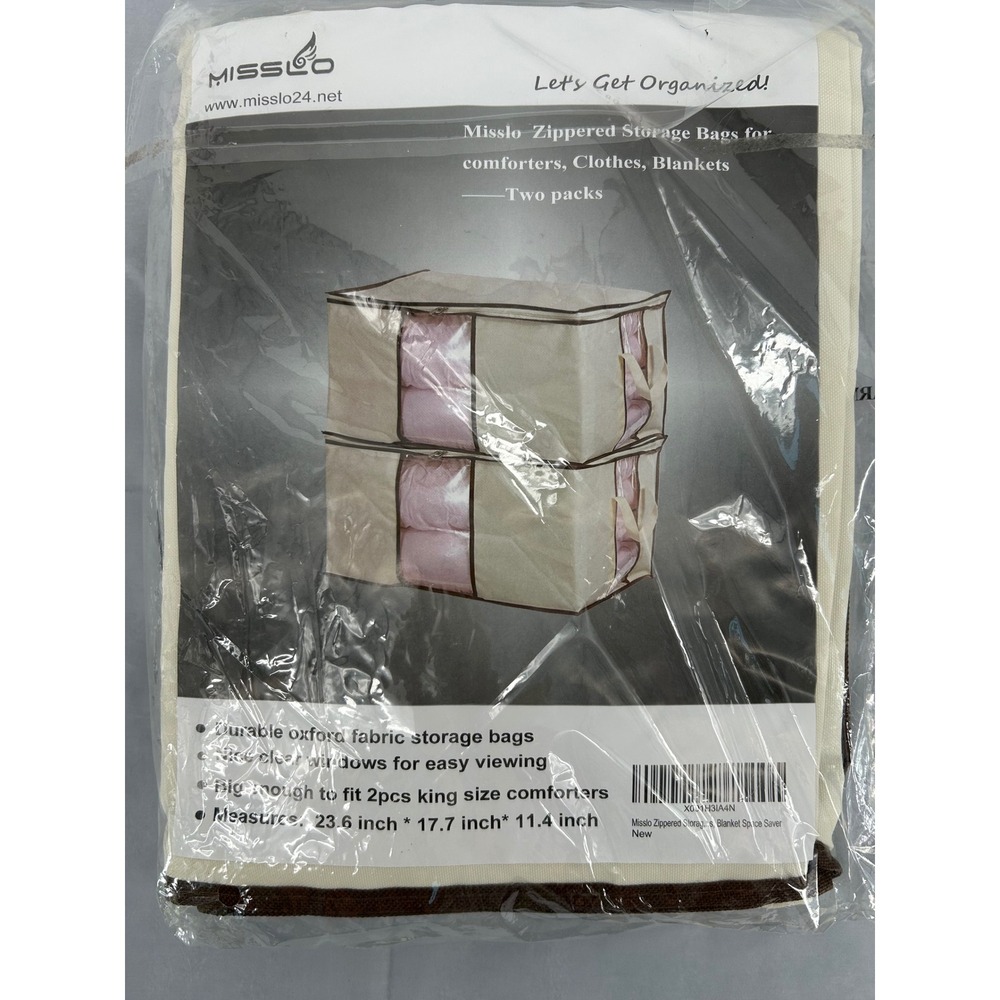Misslo Zippered Storage Bags 2 Pack Comforter Clothes Blanket Organizer New